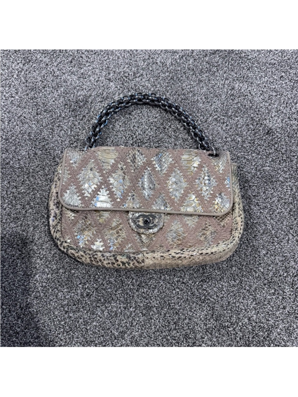 STUNNING CHANEL RARE GOLD/METALLIC PYTHON LEATHER Hobo with Chain Handle